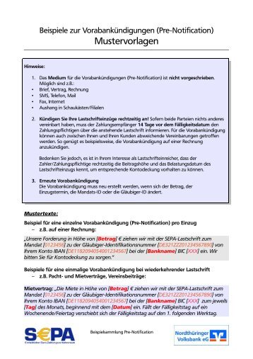 Pre-Notification (Vorabankündgung) Beispiele (PDF, ca. 260 kb)