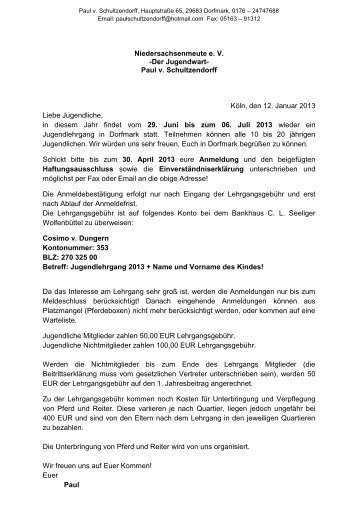 Paul v. Schultzendorff Köln, den 12. Januar 2013 Liebe Jugendliche ...
