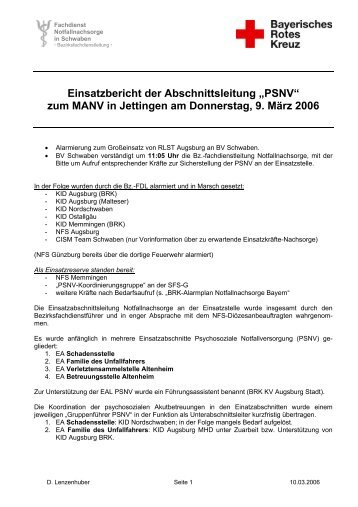 Einsatzbericht der Abschnittsleitung „PSNV“ - Notfallseelsorge in ...