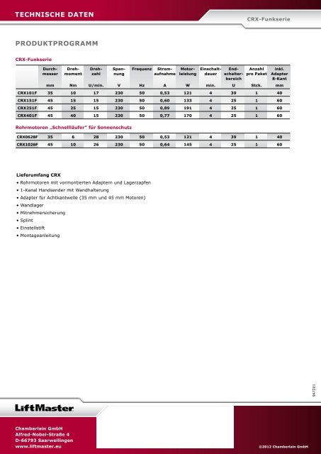 Liftmaster - Rohrmotoren 2012 - Nothnagel