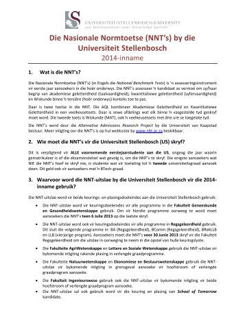 Die Nasionale Normtoetse (NNT's) by die Universiteit Stellenbosch