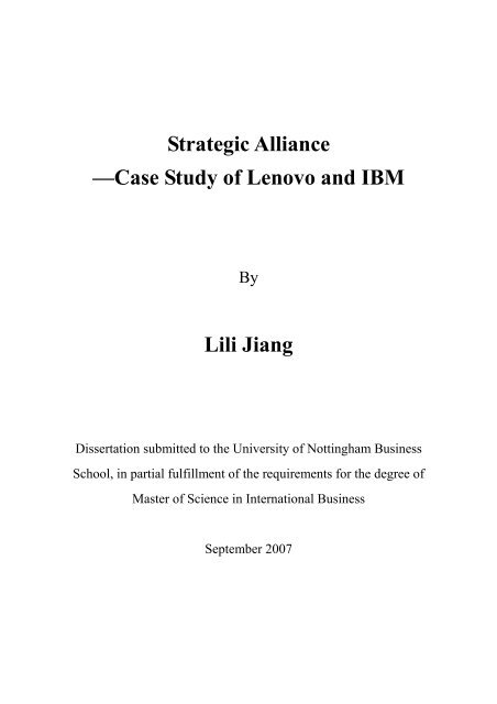 Strategic Alliance —Case Study of Lenovo and IBM - Nottingham ...