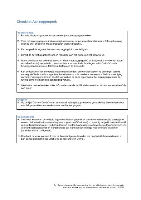 Checklist Aanzeggesprek - Werk.nl