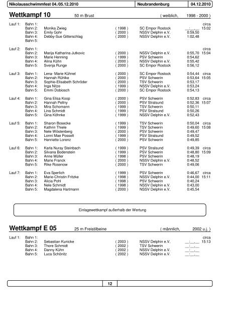 Wettkampf 1 Wettkampf 2 Wettkampf 3 - beim NSSV Delphin eV