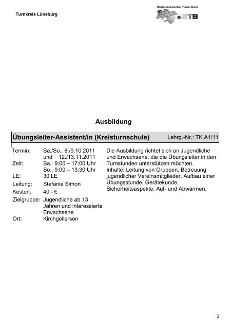 Ausbildung Übungsleiter-Assistent/in (Kreisturnschule) - NTB