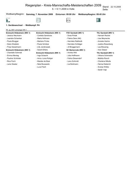 Riegenplan - Kreis-Mannschafts-Meisterschaften 2009 - NTB