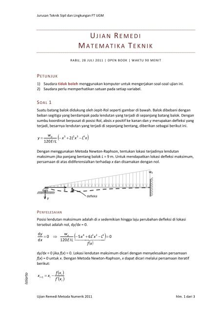 Penyelesaian Soal Ujian Remedi Matematika Teknik 28Jul11 - istiarto