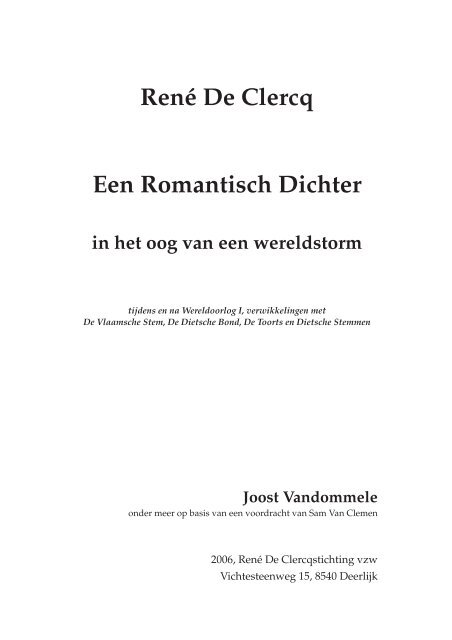 Ren E De Clercq Een Romantisch Dichter In Het Oog Avrmar Be