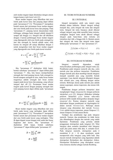 Penerapan Integrasi Numerik pada Medan Magnet karena ... - ITB