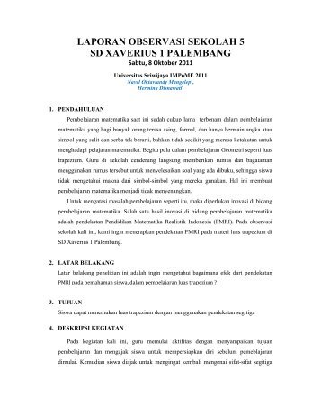 LAPORAN OBSERVASI SEKOLAH 5 SD XAVERIUS 1 PALEMBANG