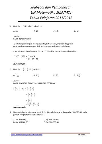 Soal-soal dan Pembahasan UN 2012 - member belajar.matematika ...