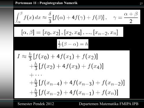 Pertemuan 11 : Pengintegralan Numerik - Matematika IPB