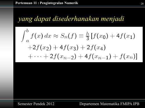 Pertemuan 11 : Pengintegralan Numerik - Matematika IPB