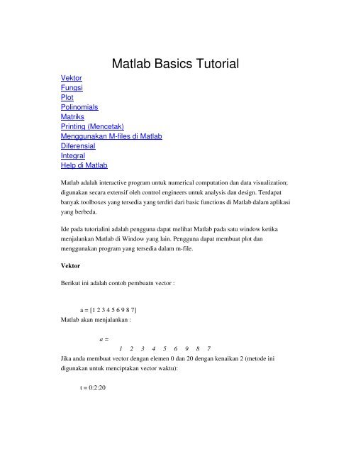 Matlab Basics Tutorial