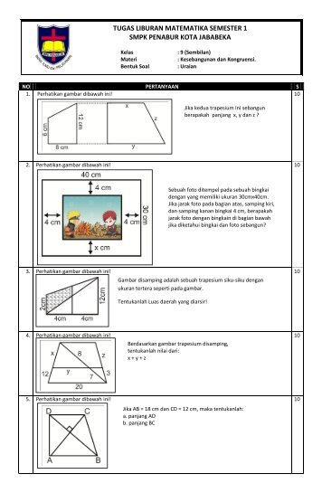 tugas liburan matematika semester 1 smpk penabur kota jababeka