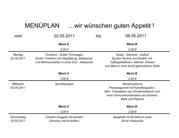 MENÜPLAN …wir wünschen guten Appetit !