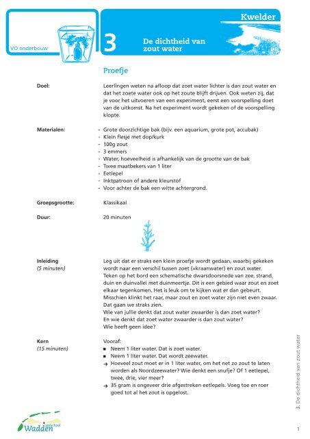 De dichtheid van zout water - Waddenzeeschool