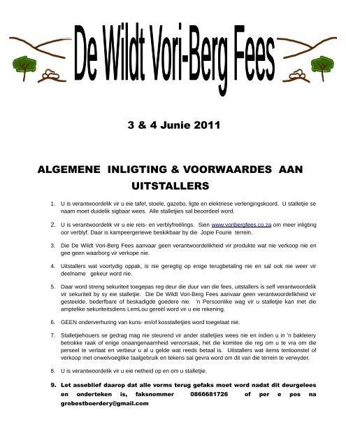 3 & 4 Junie 2011 ALGEMENE INLIGTING ... - Vori-Berg Fees