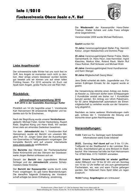 Info 1-2010 - Fischereiverein Obere Saale