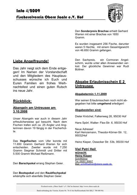 Info 4-2009 - Fischereiverein Obere Saale