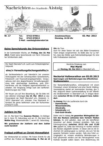 Aktuelles Mitteilungsblatt - in der Stadt Oberndorf am Neckar