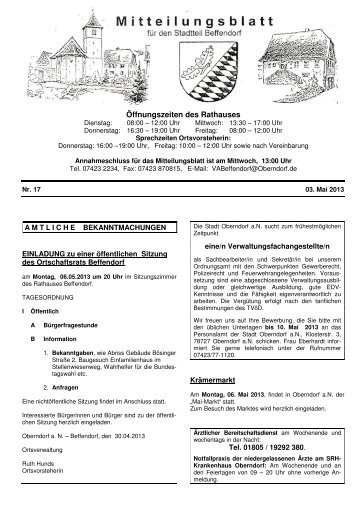 Aktuelles Mitteilungsblatt - in der Stadt Oberndorf am Neckar