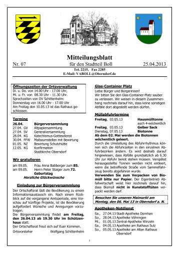 Aktuelles Mitteilungsblatt - in der Stadt Oberndorf am Neckar