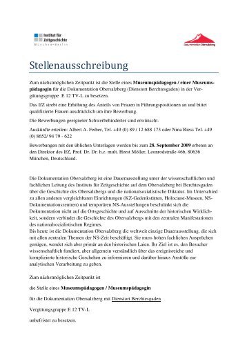 Stellenausschreibung - Dokumentation Obersalzberg