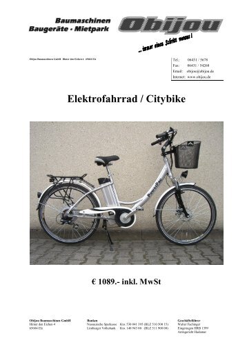 Elektrofahrrad / Citybike - Obijou Baumaschinen GmbH