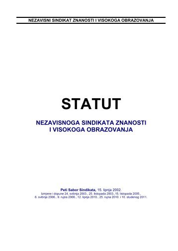 Statut - Nezavisni sindikat znanosti i visokog obrazovanja