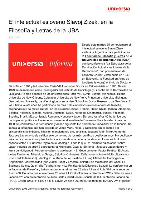 El intelectual esloveno Slavoj Zizek, en la Filosofía y Letras de la UBA