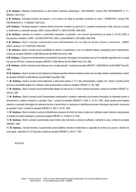 Curriculum vitae Europass - facultatea de stiinta si ingineria ...