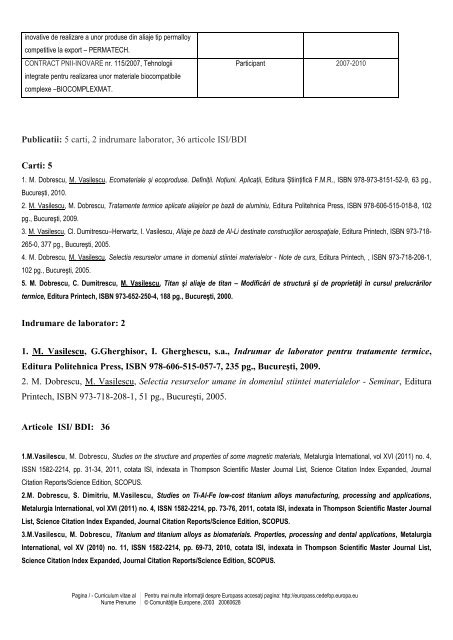 Curriculum vitae Europass - facultatea de stiinta si ingineria ...