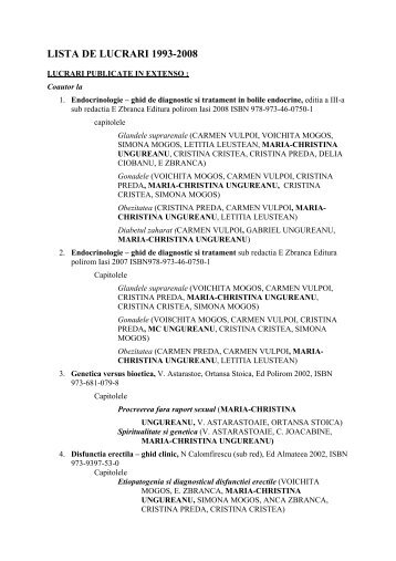 LISTA DE LUCRARI 1993-2008 - "Gr.T. Popa" Iasi