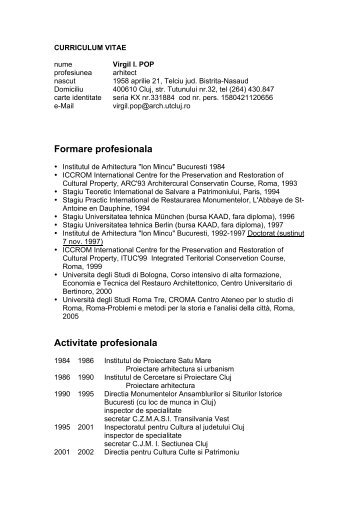 cv virgil pop - Facultatea de Arhitectura si Urbanism - Universitatea ...