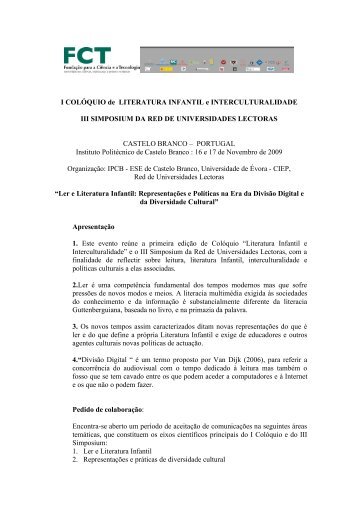 I COLÓQUIO de LITERATURA INFANTIL e ... - Ponte Margem