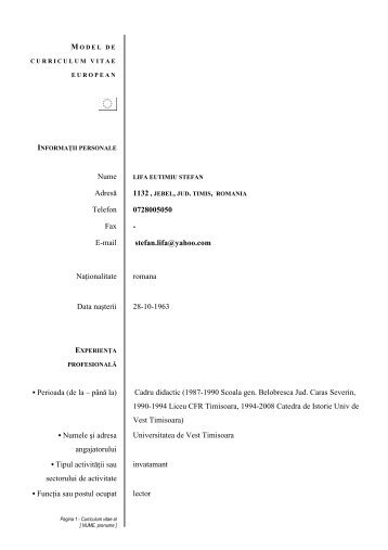 CV - Facultatea de Litere, Istorie şi Teologie
