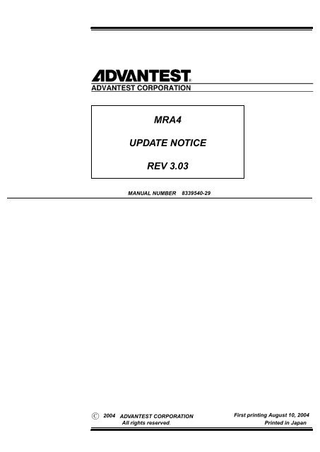 MRA4 UPDATE NOTICE REV 3.03 - Advantest