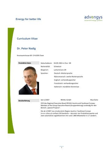 Curriculum Vitae Dr. Peter Nadig - Advengys