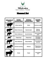 List of Mokala National Park's mammals - SANParks