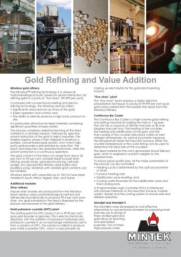 Gold Refining and Value Addition - Mintek