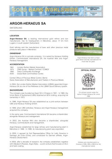ARGOR-HERAEUS SA - Gold Bars Worldwide