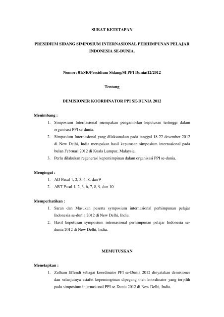Surat Ketetapan Presidium Sidang Simposium