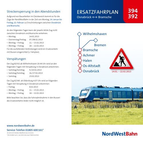 Fahrplan steht als Download zur Verfügung - NordWestBahn