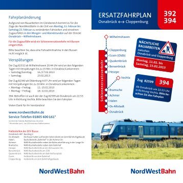 Der Fahrplan steht hier im Internet als Download ... - NordWestBahn