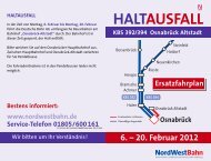 Den Fahrplan zum Buspendelverkehr finden Sie hier. - NordWestBahn