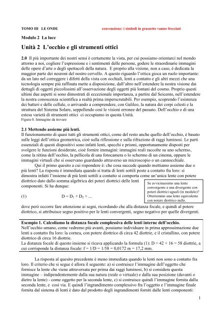 Unità 2 L'occhio e gli strumenti ottici - INFN Sezione di Roma