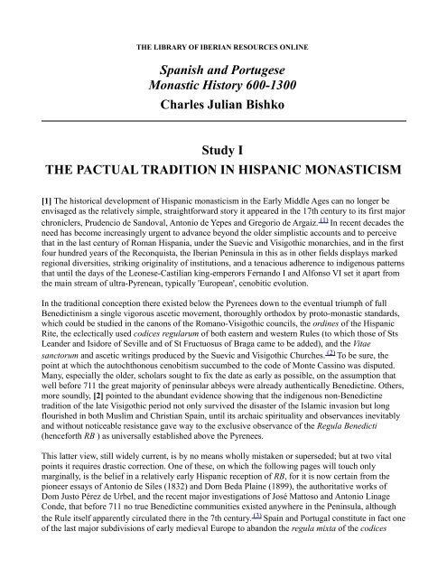 The Pactual Tradition in Hispanic Monasticism - The Library of ...