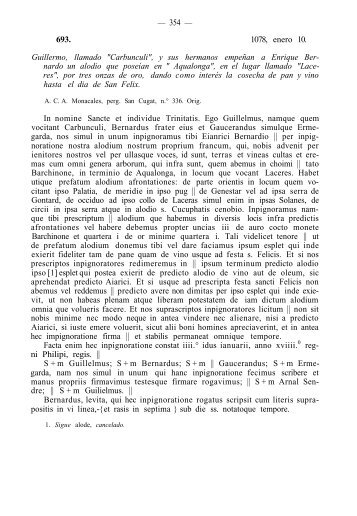 — 354 — 693. 1078, enero 10. Guillermo, llamado "Carbunculi", y ...