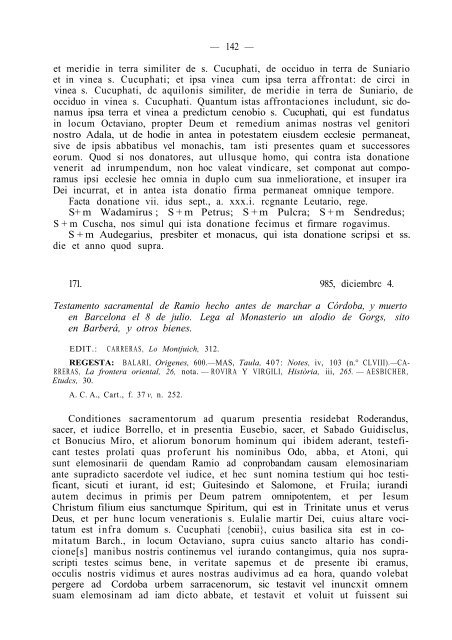 160. 984, abril 9. Carta precaria otorgada por Juan, abad de San ...